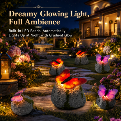 🦋 Solar Butterfly Stone Garden Light, Waterproof LED Glowing Landscape Rock Lamp, Auto On/Off Outdoor Resin Decor for Yard, Lawn, Pathway, Patio & Porch, Perfect Garden Gift🥳Buy 2 Get 10% Off