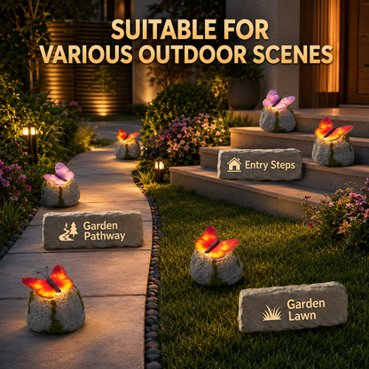🦋 Solar Butterfly Stone Garden Light, Waterproof LED Glowing Landscape Rock Lamp, Auto On/Off Outdoor Resin Decor for Yard, Lawn, Pathway, Patio & Porch, Perfect Garden Gift🥳Buy 2 Get 10% Off