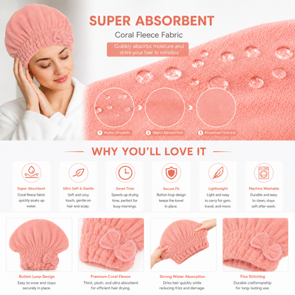 🎀 Coral Velvet Cute Bow Bath Cap – Buy 1 Get 1 FREE