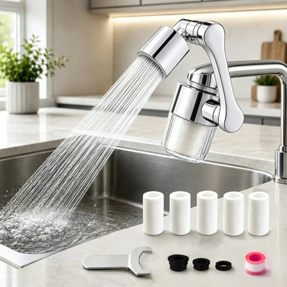1080° Swivel Faucet Filter Set with 5 Filters, 3 Adapters, 2 Modes Faucet Extender Aerator