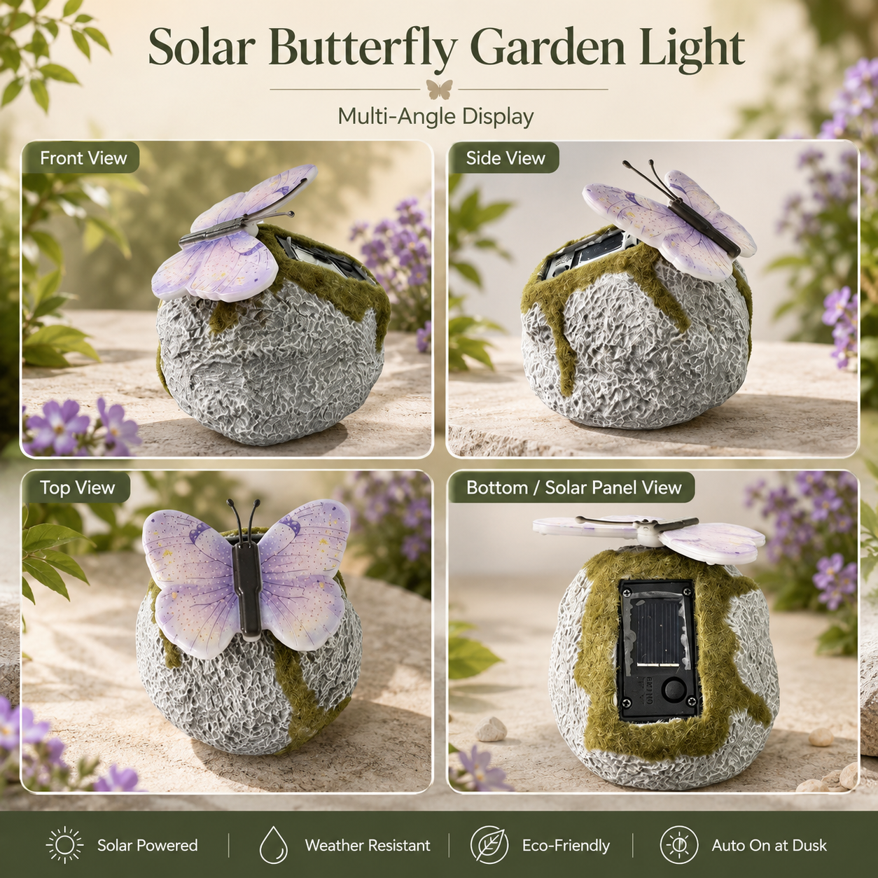 🦋 Solar Butterfly Stone Garden Light, Waterproof LED Glowing Landscape Rock Lamp, Auto On/Off Outdoor Resin Decor for Yard, Lawn, Pathway, Patio & Porch, Perfect Garden Gift🥳Buy 2 Get 10% Off
