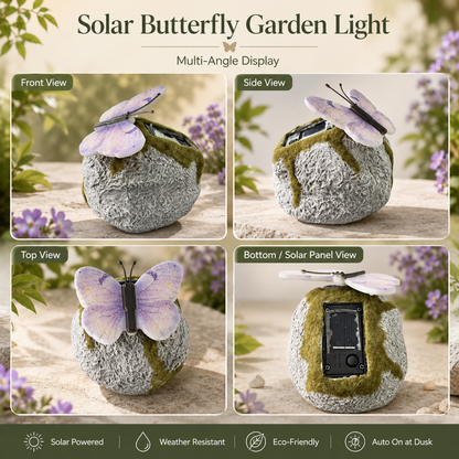 🦋 Solar Butterfly Stone Garden Light, Waterproof LED Glowing Landscape Rock Lamp, Auto On/Off Outdoor Resin Decor for Yard, Lawn, Pathway, Patio & Porch, Perfect Garden Gift🥳Buy 2 Get 10% Off