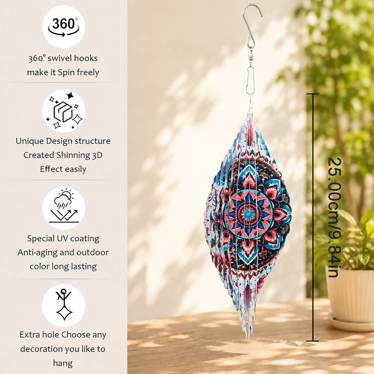 ✨3D Rotating Wind Spinner🏡Metal Garden Hanging Decor for Patio & Yard