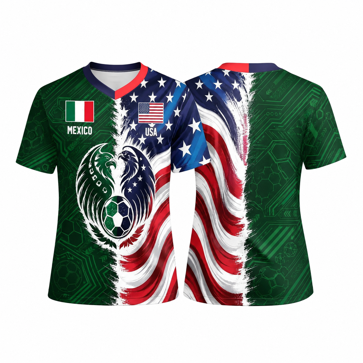 ⚽ Hot Sale Soccer Jersey – Full Half USA Half Mexico Flag Split Print
