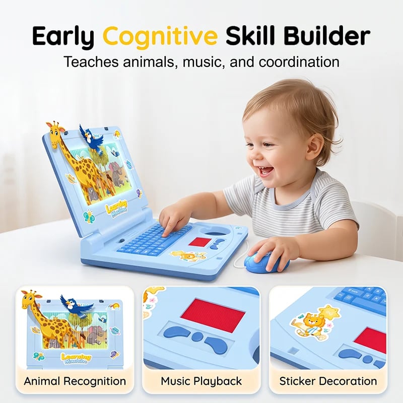 🔥Hot Sale 49% OFF🔥 Interactive Simulation Toy Laptop – Pretend Play Computer with A-Z Keyboard & 1-10 Number Keys, 55+ Songs Lights Sounds, 5 Learning Modes (ABC/Numbers/Music/Games/Messages), Foldable with Handle
