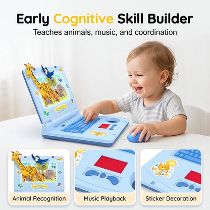 🔥Hot Sale 49% OFF🔥 Interactive Simulation Toy Laptop – Pretend Play Computer with A-Z Keyboard & 1-10 Number Keys, 55+ Songs Lights Sounds, 5 Learning Modes (ABC/Numbers/Music/Games/Messages), Foldable with Handle