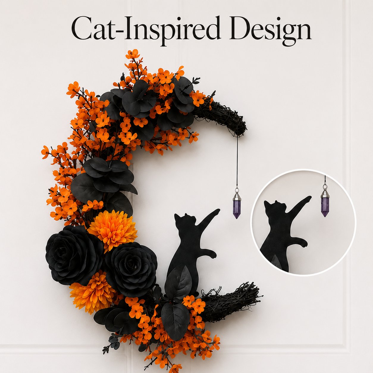 🐈‍⬛🌙Handmade Halloween Cat Wreath(📦Buy 2 Free Shipping)