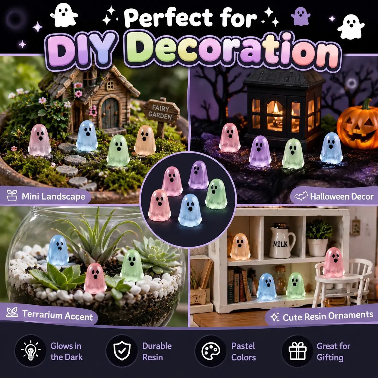 Glow In Dark Cute Ghost Resin Bead Set