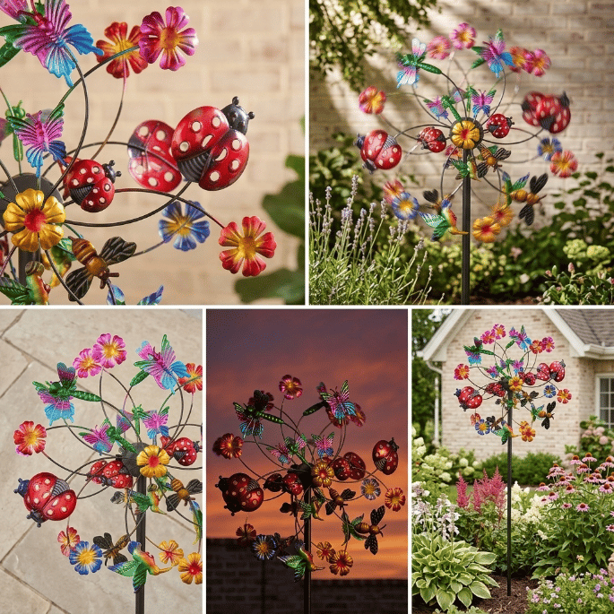 ☀️🌀Outdoors Wind Spinners with Decorative Flowers🌸(Includes bracket)80cm