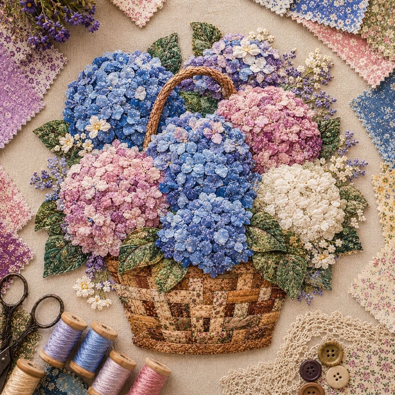 🔥HOT SALE🔥🌸🧵 Premium Floral Basket Patchwork DIY Kit | High-Quality Layered Fabric Bouquet with Raised Petals & Woven Basket Details ✨