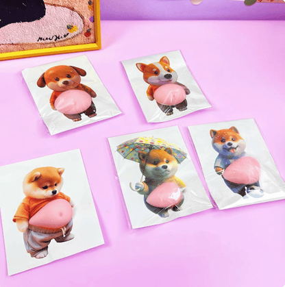 🐶6 Designs Squishy Belly Dog Stickers - Cute Fidget Toy Decals for Stress Relief & Anti-Collision