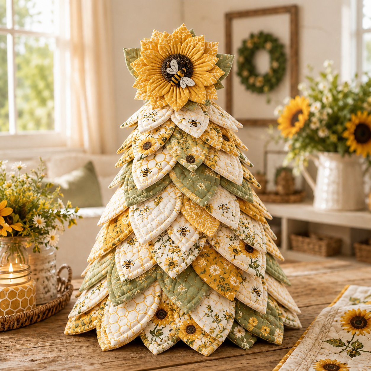 🔥LAST DAY 50% OFF -🌻Sunflower Bee Garden Tree DIY Kit-Handmade Fabric Tabletop Tree Decor