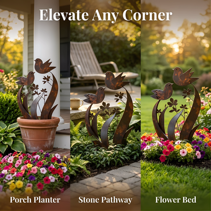 🦋💖🎁Bird & Wildflower Metal Garden Stake