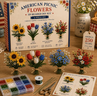 🔥LAST DAY 49% OFF-America 250 Beaded Bouquet DIY Kit – Limited Edition Patriotic Craft Collection