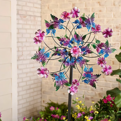 ☀️🌀Outdoors Wind Spinners with Decorative Flowers🌸(Includes bracket)80cm