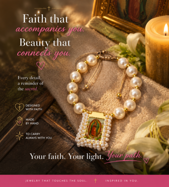 Virgin of Guadalupe Pearl Bracelet – Adjustable Handmade Faith Jewelry