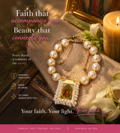 Virgin of Guadalupe Pearl Bracelet – Adjustable Handmade Faith Jewelry