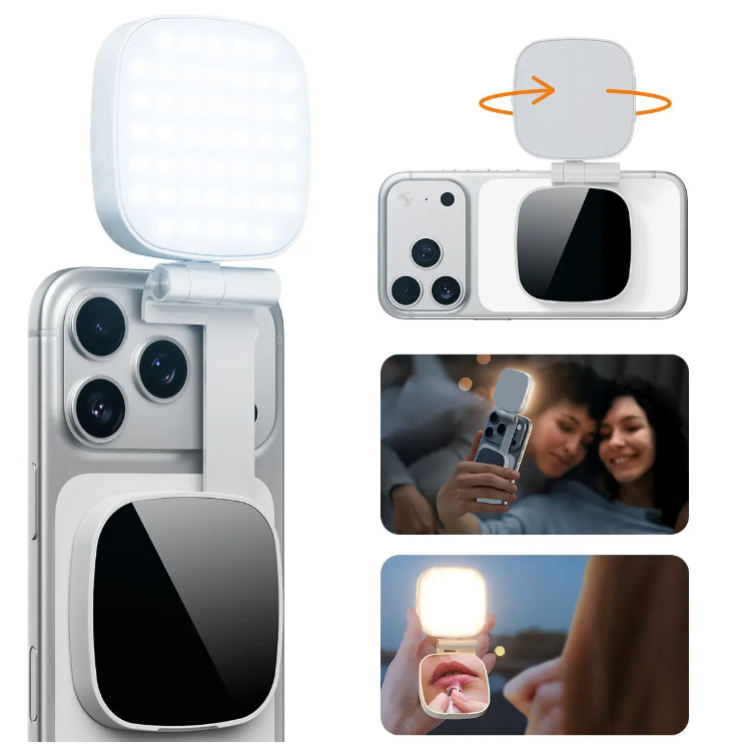 Magnetic Snap-On Ring Light with Mirror – Rechargeable LED Selfie Light for iPhone 17 Pro Max