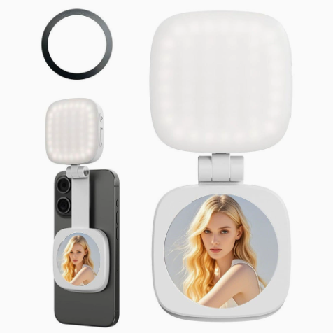Magnetic Snap-On Ring Light with Mirror – Rechargeable LED Selfie Light for iPhone 17 Pro Max