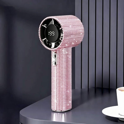 💎Luxury Diamond Bling Handheld Fan🌬️3 Speed Turbo Rechargeable Mini Fan With Digital Display