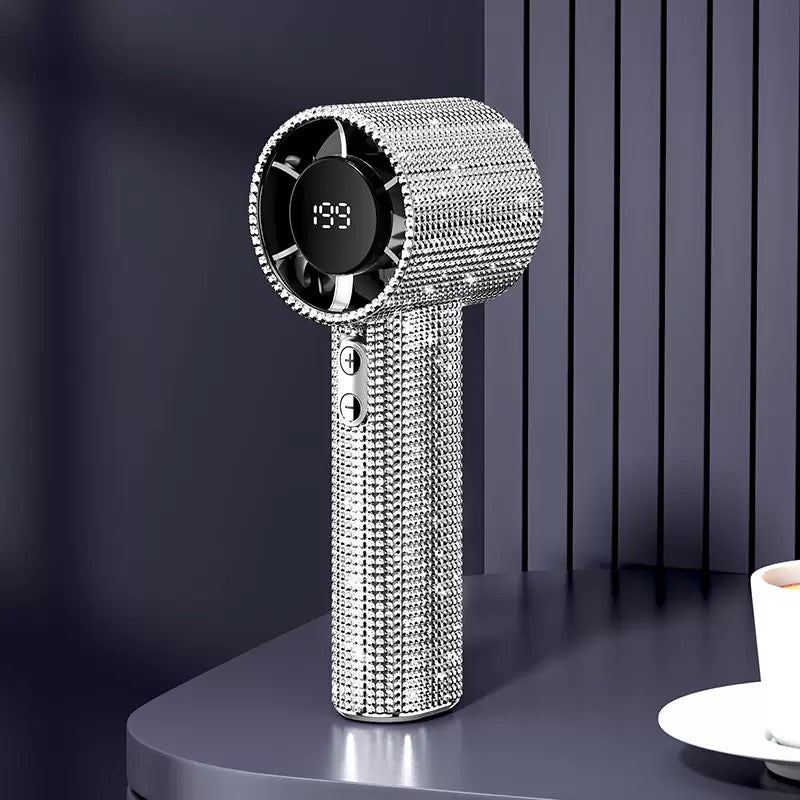 💎Luxury Diamond Bling Handheld Fan🌬️3 Speed Turbo Rechargeable Mini Fan With Digital Display