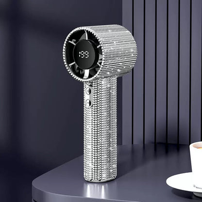 💎Luxury Diamond Bling Handheld Fan🌬️3 Speed Turbo Rechargeable Mini Fan With Digital Display