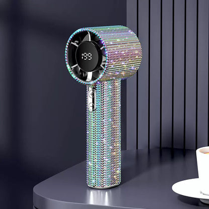 💎Luxury Diamond Bling Handheld Fan🌬️3 Speed Turbo Rechargeable Mini Fan With Digital Display