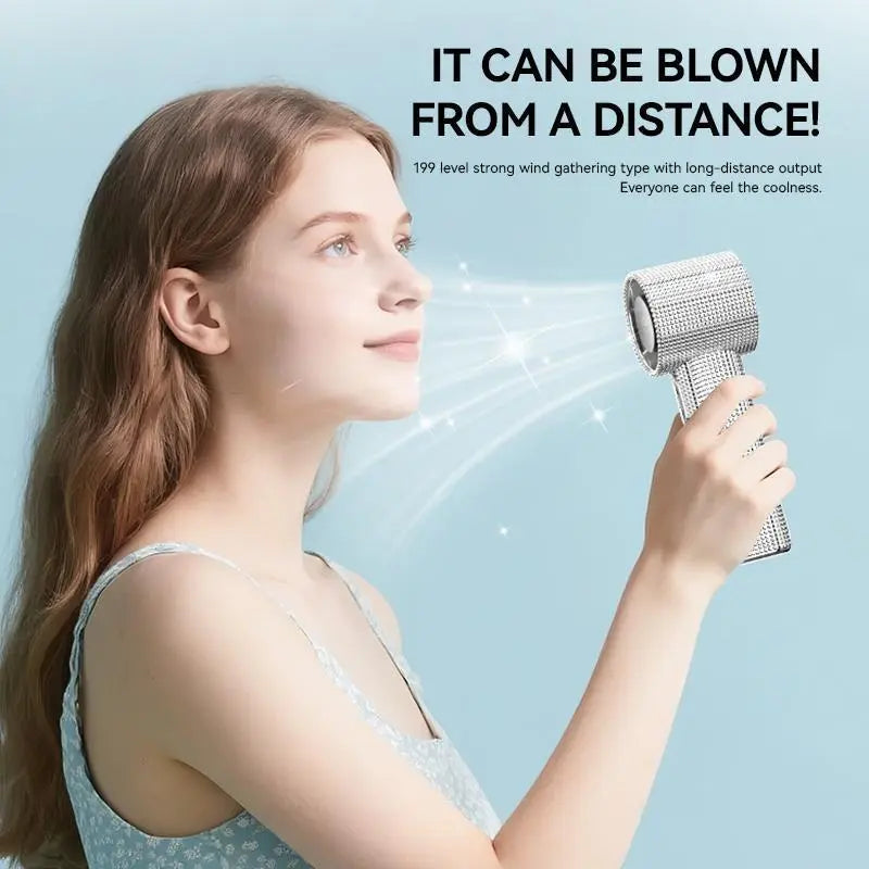 💎Luxury Diamond Bling Handheld Fan🌬️3 Speed Turbo Rechargeable Mini Fan With Digital Display