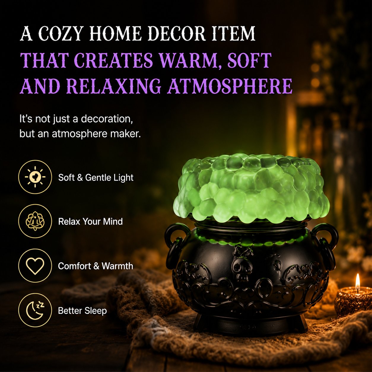 🔥Last Day 49% OFF - 👻✨Light-up Color-changing Cauldron Waterglobe 3-Wick Candle Holder