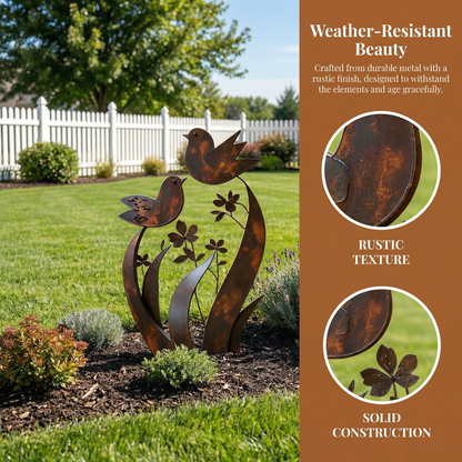 🦋💖🎁Bird & Wildflower Metal Garden Stake
