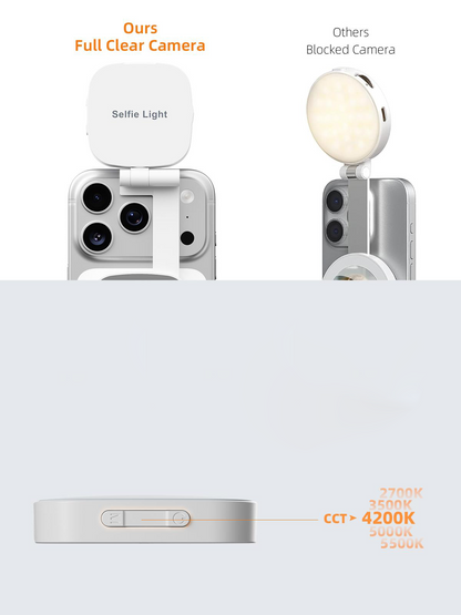 Magnetic Snap-On Ring Light with Mirror – Rechargeable LED Selfie Light for iPhone 17 Pro Max