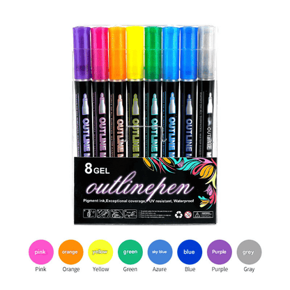👍🔥👍8/12/24/36/48 Colors Double Line Outline Art Pen Marker Pen