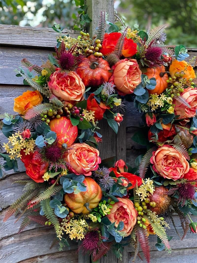 🔥Last Day 49% OFF💖 Handmade Fall Peony And Pumpkin Wreath - Year Round Wreath