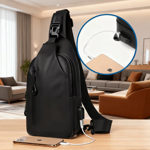 🔥 Hot Sale | Men’s Waterproof Sling Bag with USB Charging Port