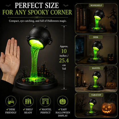 🔥 LAST DAY 49% OFF – 🧙‍♀️ Glowing Witch Cauldron Desk Lamp | Spilling Green Magic Light with Haunted Castle, Pumpkins & Gothic Halloween Vibes 🧪✨