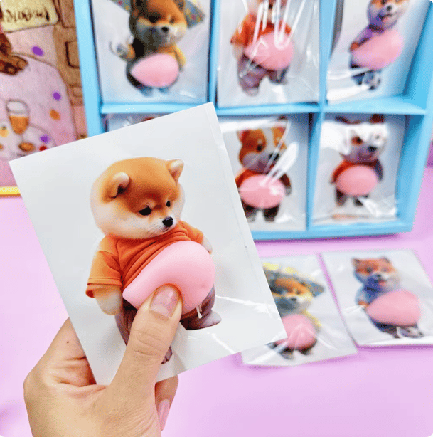 🐶6 Designs Squishy Belly Dog Stickers - Cute Fidget Toy Decals for Stress Relief & Anti-Collision