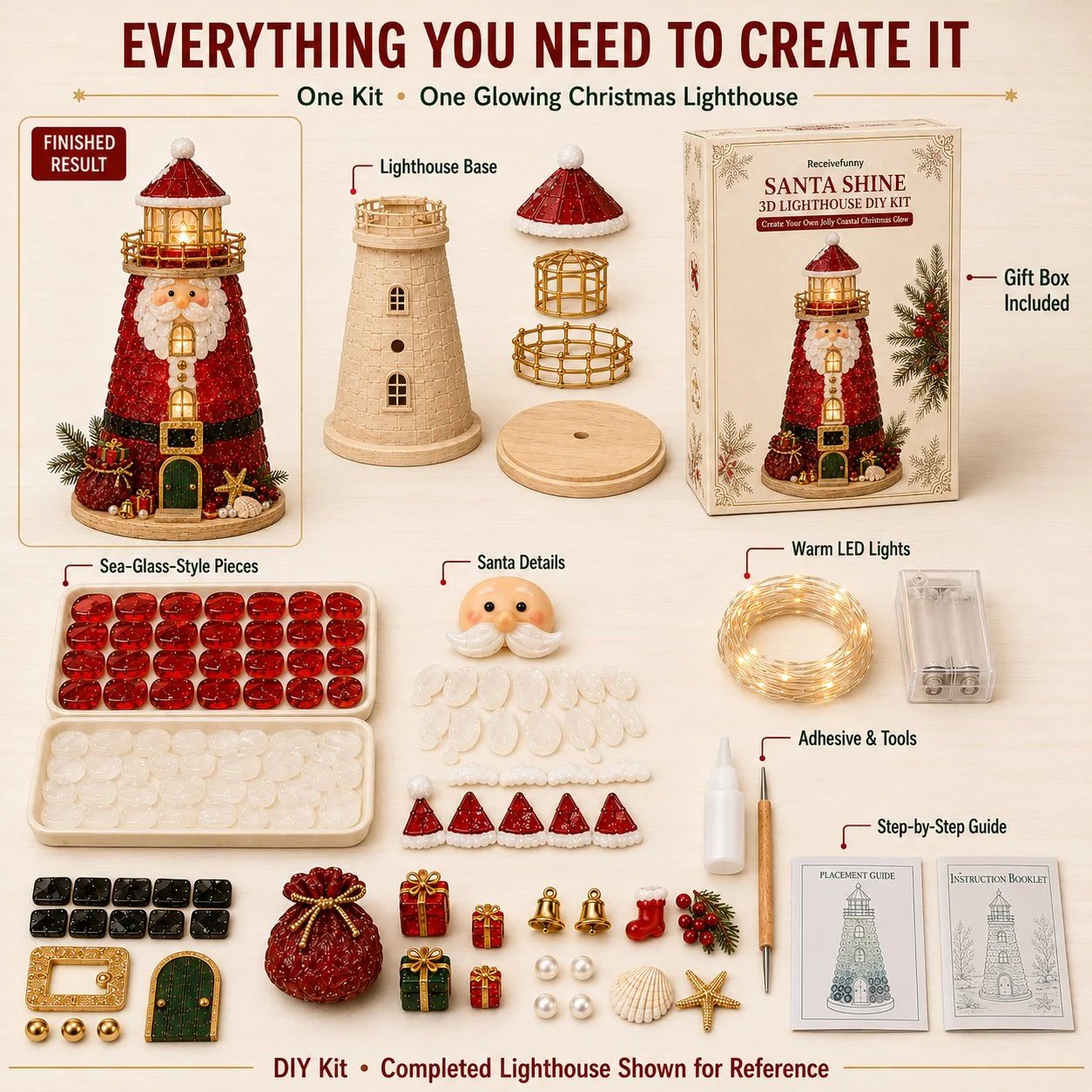🔥 LAST DAY 49% OFF –🎄 DIY Lighted Christmas Sea Glass-Style Lighthouse Kit ✨