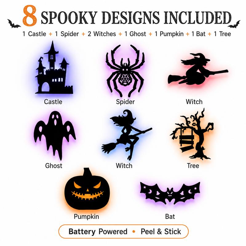 🎃 Battery-Powered Halloween LED Silhouette Wall Decorations