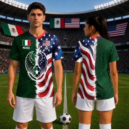 ⚽ Hot Sale Soccer Jersey – Full Half USA Half Mexico Flag Split Print