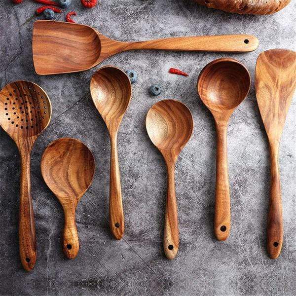 🌿 100% Pure Teak Wooden Kitchen Utensils – No Harsh Chemicals, Gentle on All Cookware🍴