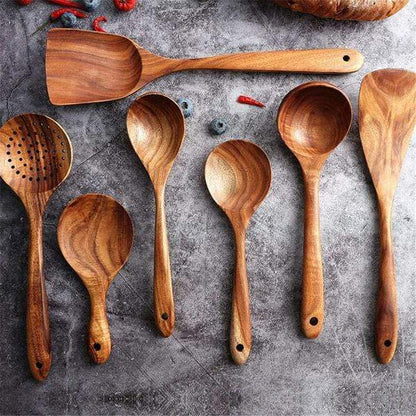 🌿 100% Pure Teak Wooden Kitchen Utensils – No Harsh Chemicals, Gentle on All Cookware🍴