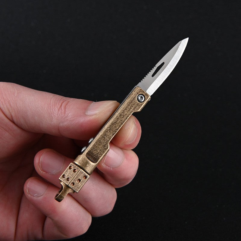 🔥 Mini Brass Dice Folding Knife – Compact EDC Keychain