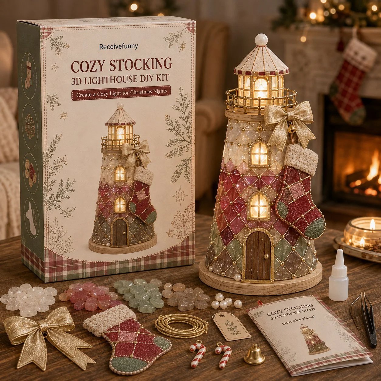 🔥 LAST DAY 49% OFF –🎄 DIY Lighted Christmas Sea Glass-Style Lighthouse Kit ✨