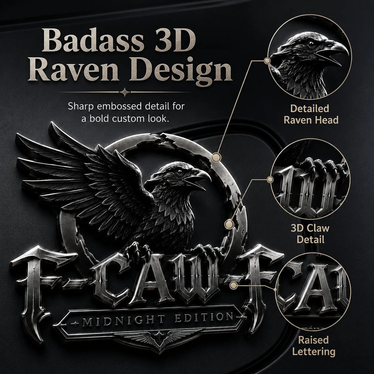 🦅 F-CAW-F Midnight Edition Metal Emblem - Premium Raven Badge For Drivers With Attitude