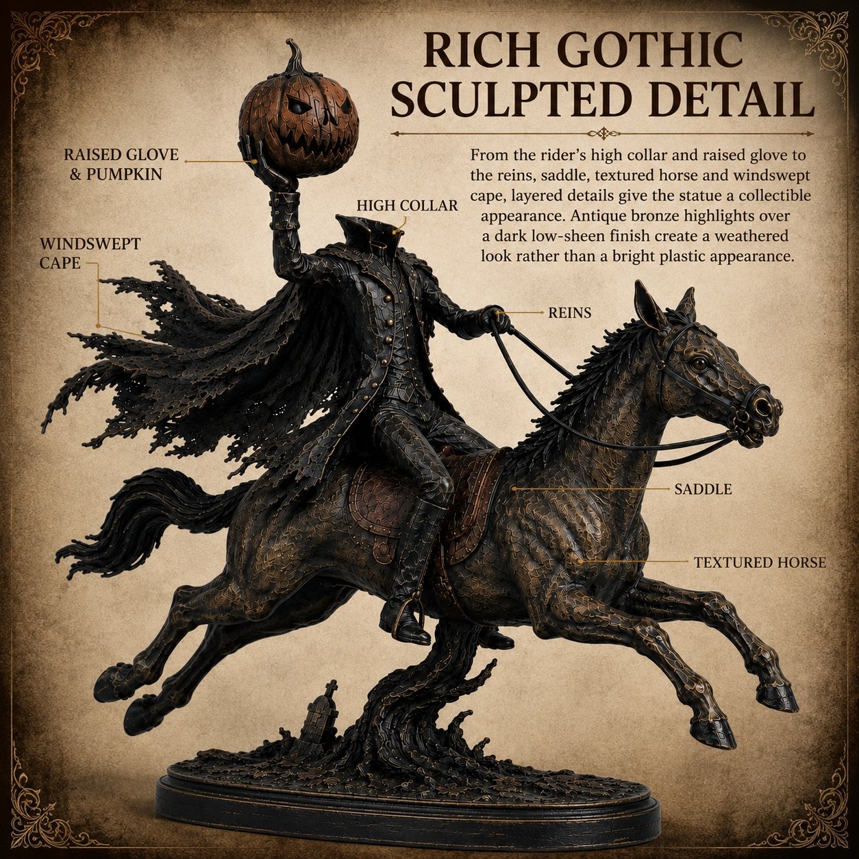 ⏰Limited Stock 50% OFF - 🎃🏇Midnight Chase Headless Horseman Statue✨