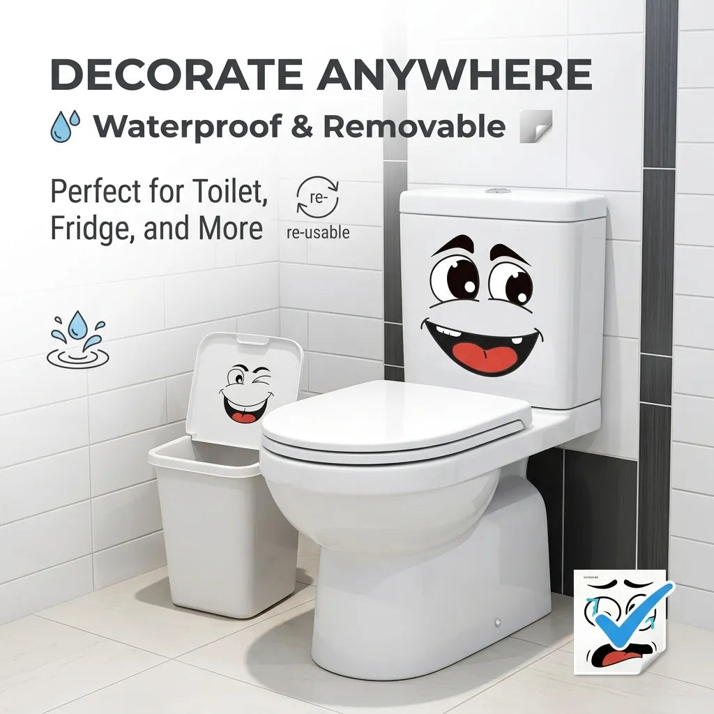 🔥Cartoon Face Stickers, Self-Adhesive Removable Decals with Glossy Finish, Multi-Surface Decor