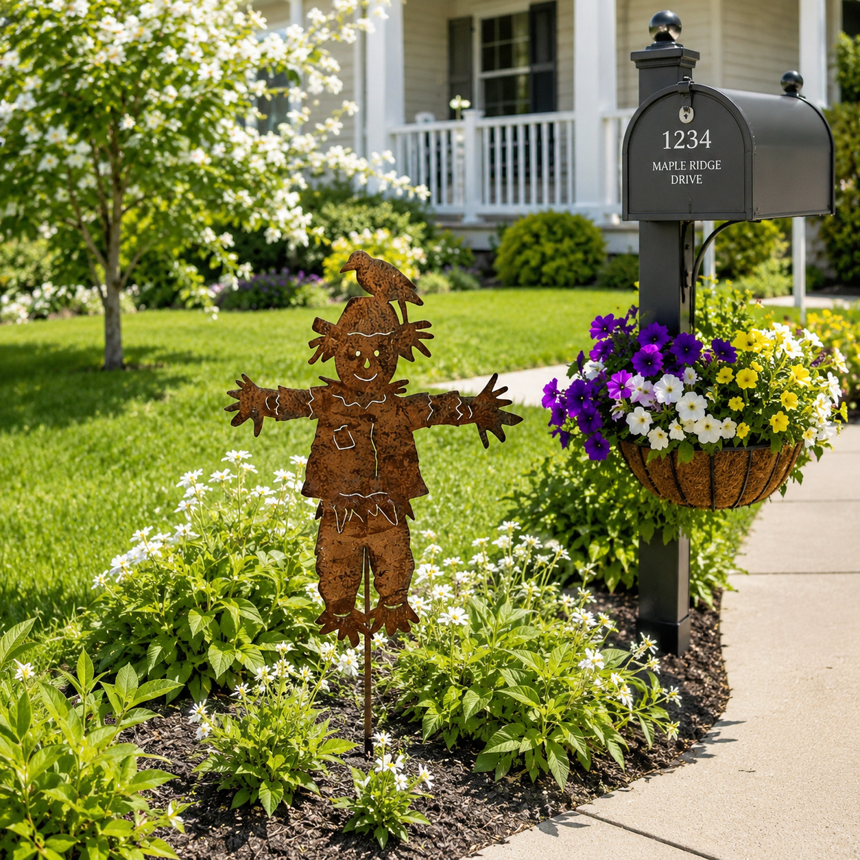 23'' Rustic Metal Scarecrow Garden Stake with Crow