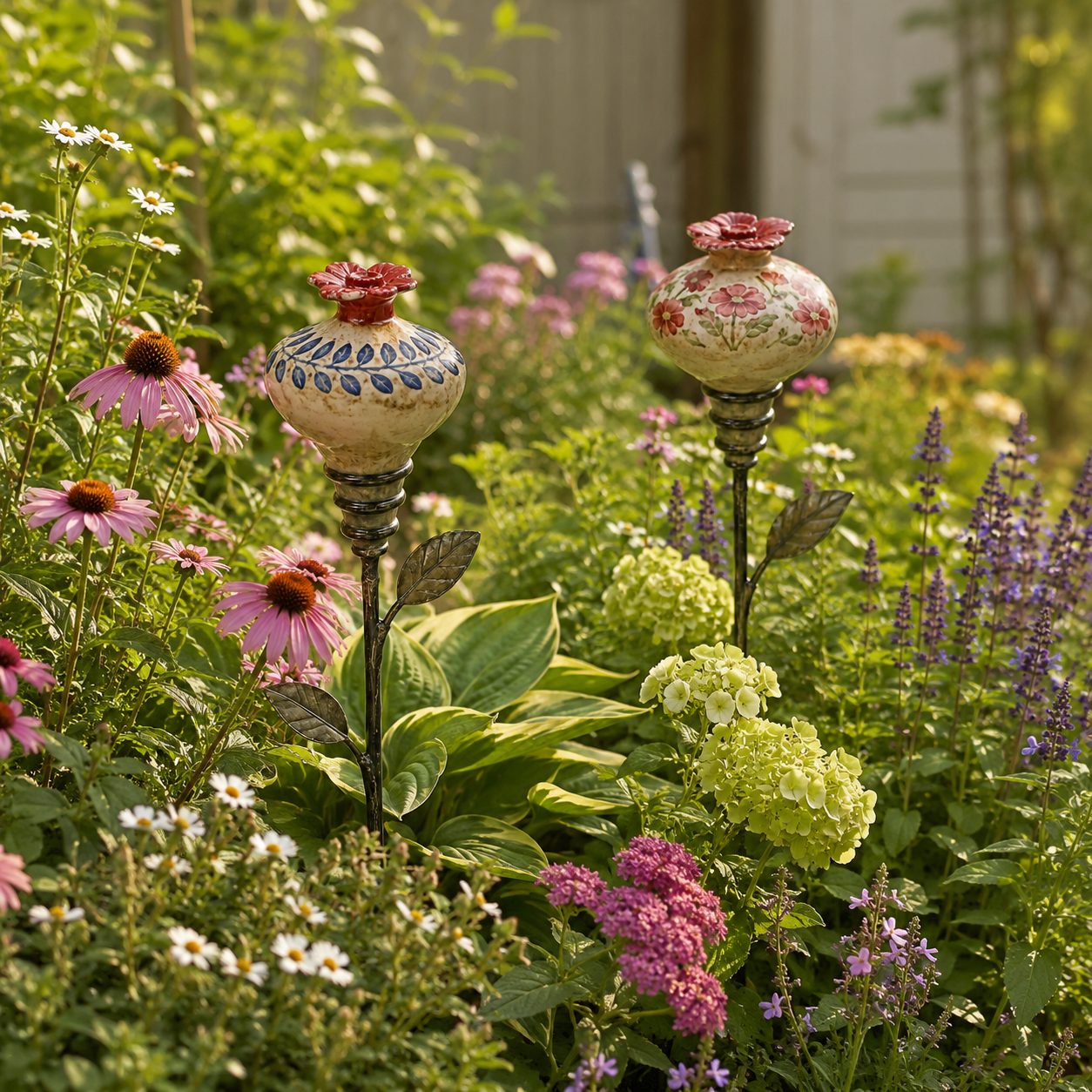 Retro hummingbird feeder garden pole