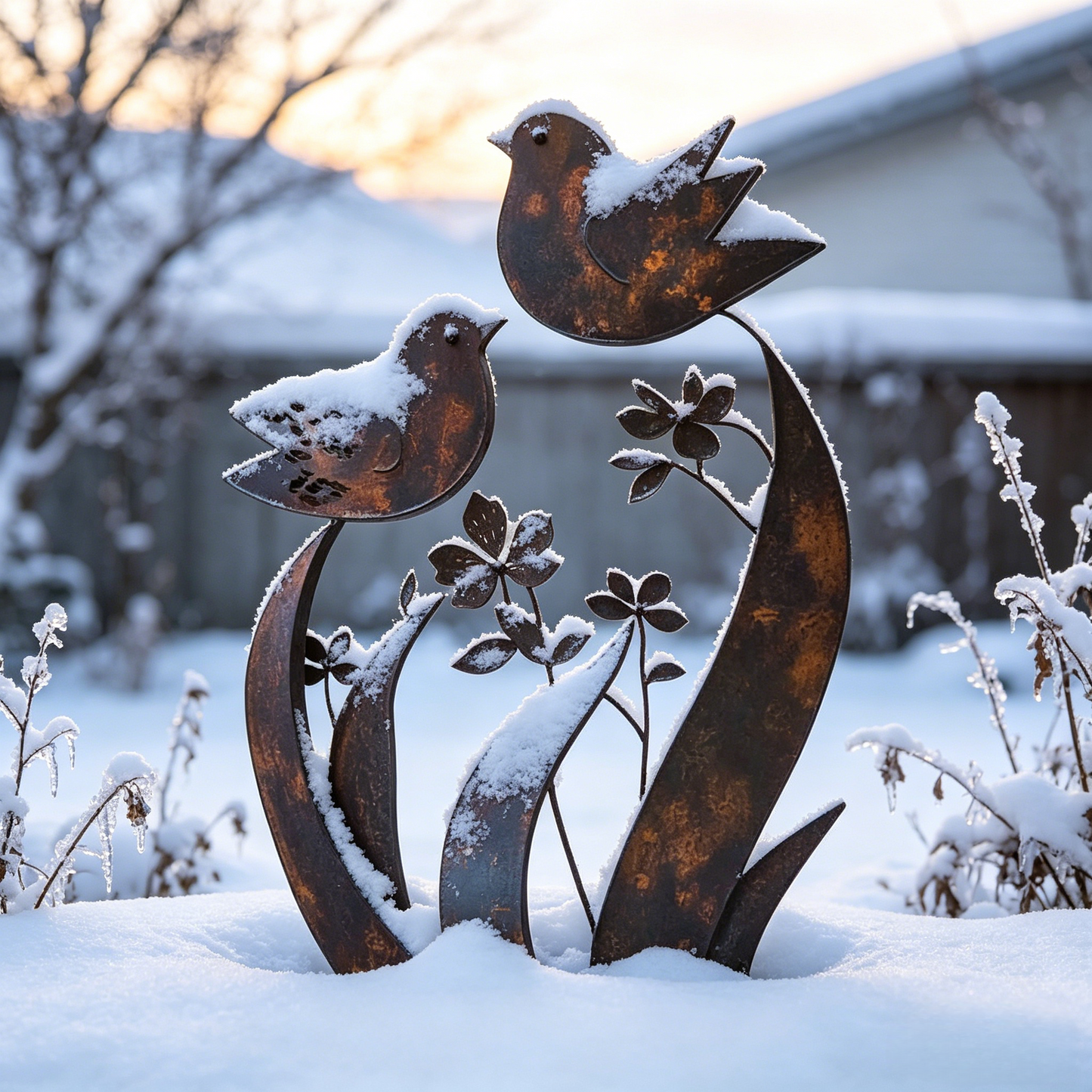 🦋💖🎁Bird & Wildflower Metal Garden Stake