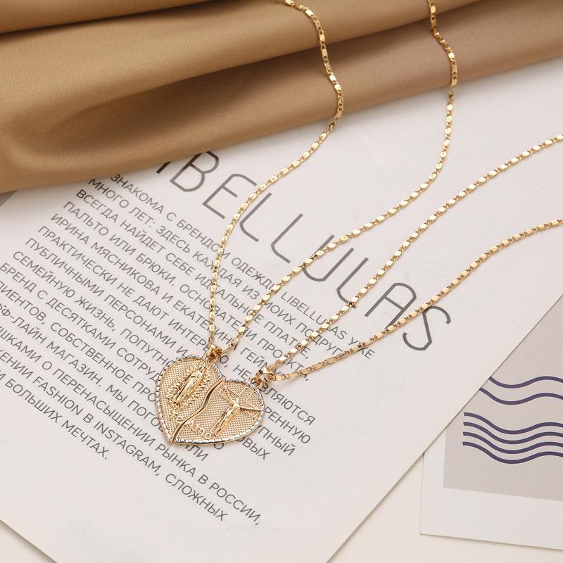 Virgin Mary Layered Heart Combination Prayer Couple Necklace